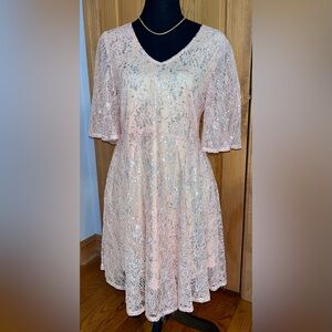 Rare One-of-a-Kind! NWT Raga "Fresh Sample" Pastel Pink & Silver Lace Midi Dress